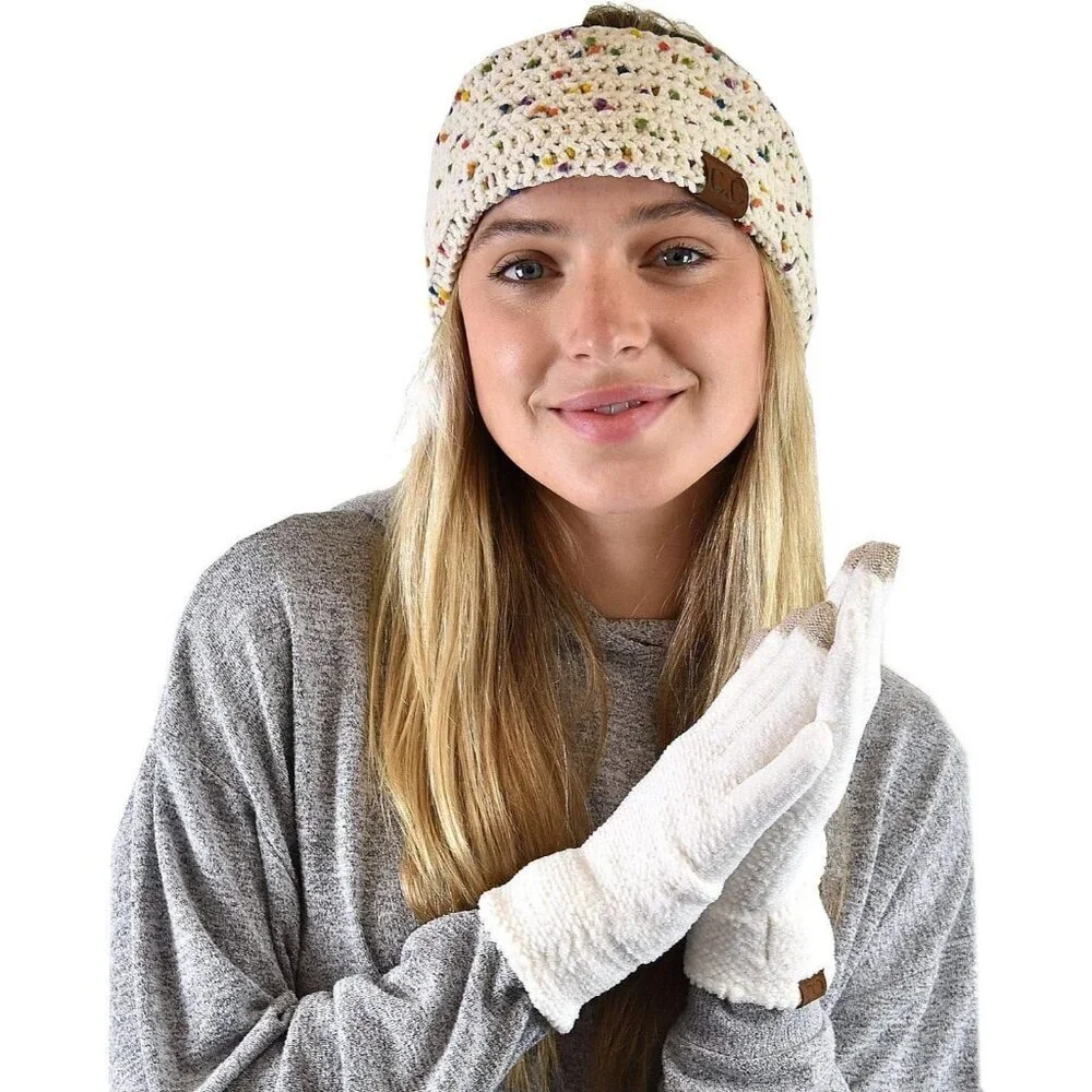 Women's Ivory Winter Warm Eco-friendly Knit Chenille Touchscreen Texting Gloves
